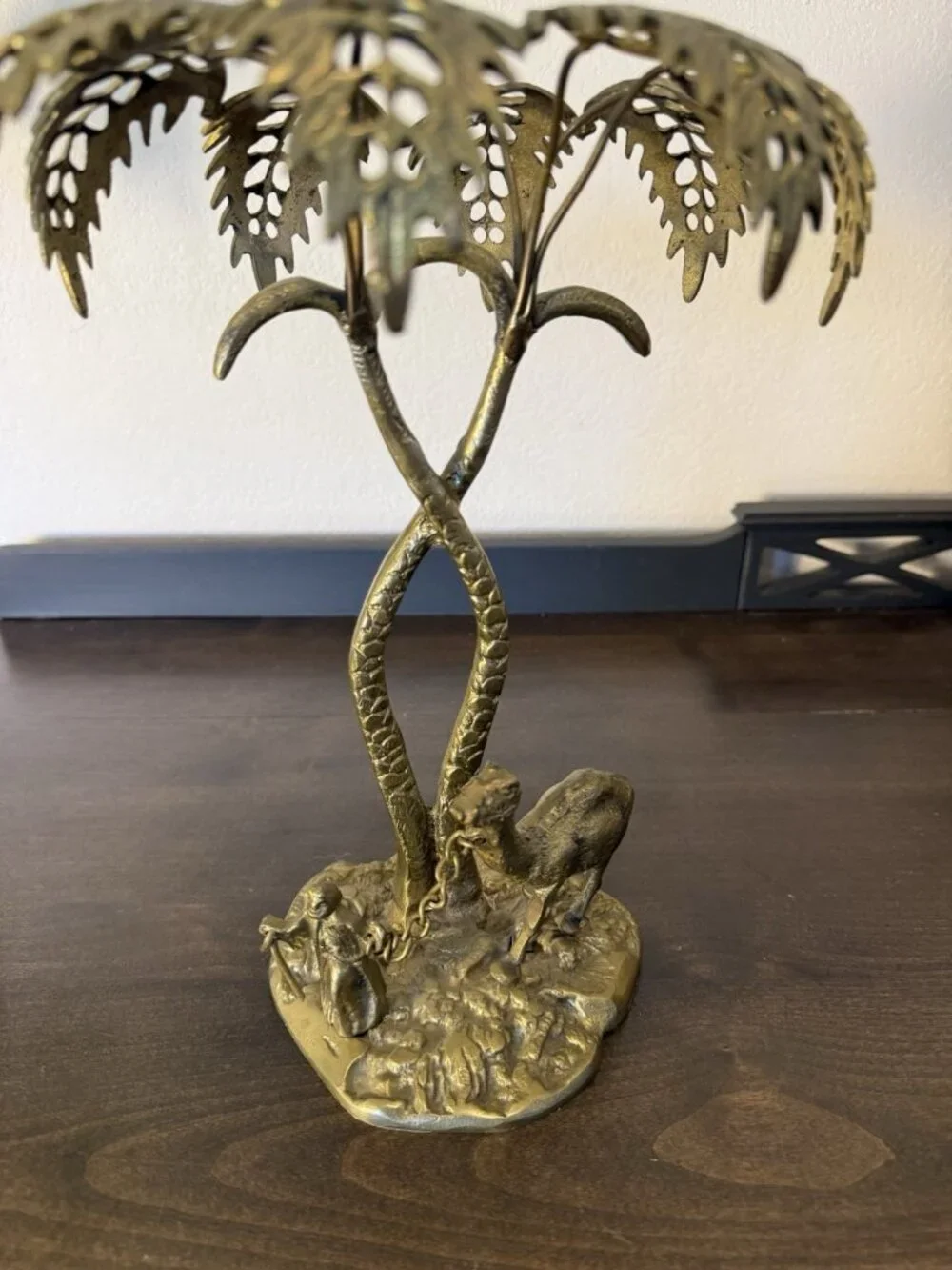 Vintage Bronze/Brass Sculpture Man with a Camel under a Palm Tree